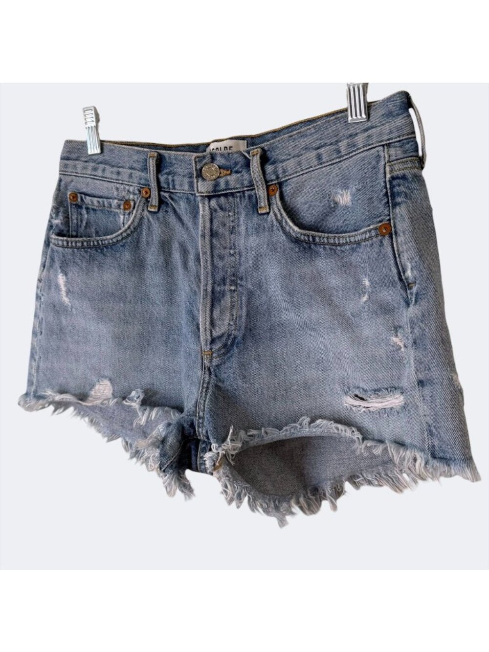Agolde Parker Vintage Cut-Off Denim Short Women's 27 High-Rise Distressed - Picture 2 of 11